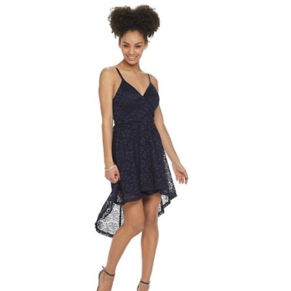 Lily Rose Dresses & Skirts - Juniors' Lily Rose Lace High-Low Maxi Dress Navy